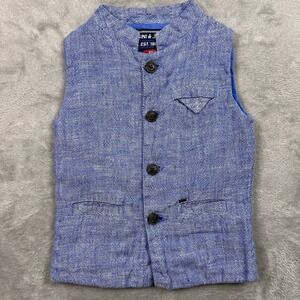 Gini & Jony Kids 2T Blue Linen Nehru Vest Mandarin Collar‎ Party Wedding Jacket